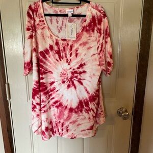 LuLaRoe NWT Morgan Tunic Top, Relaxed Fit, Tie-dyed, White with Red, 3XL